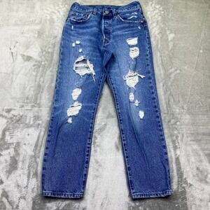 Levi's 501 Women's Jeans Sz 26 Distressed Ripped Blue Denim Grunge Retro Western